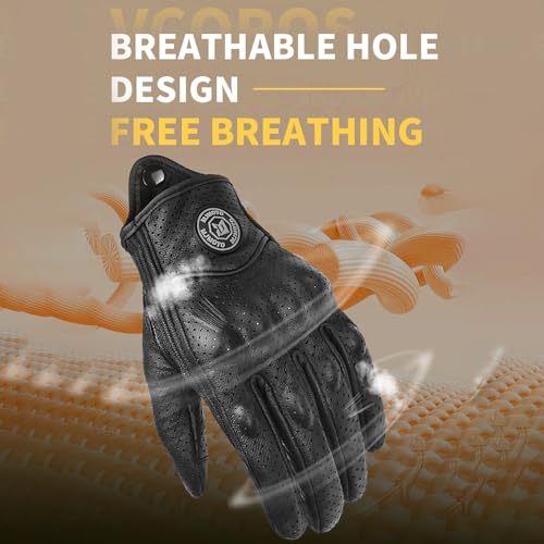 Gants de moto en cuir noir de qualité supérieure style rétro chic - 3