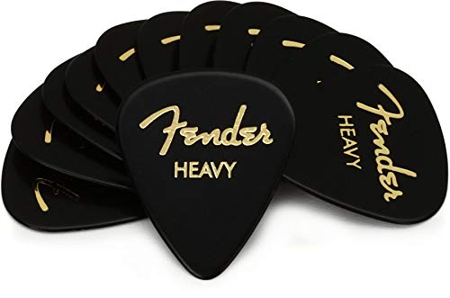Fender Classic Celluloid Guitar Picks 351 Shape, Black, Heavy, 12-Pack