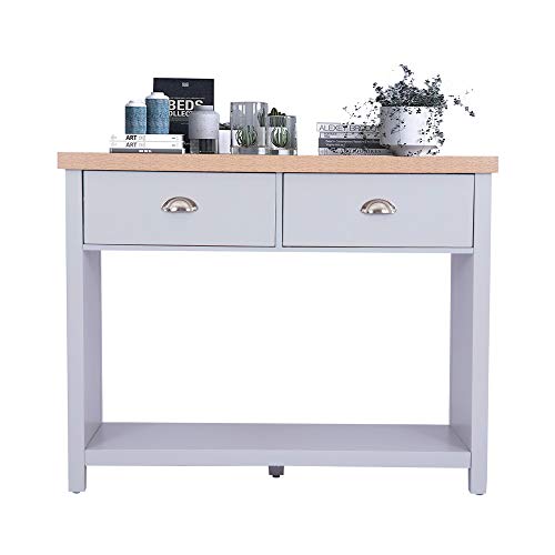 Happy Home Mesa Consola con 2 Cajones y Estante Organizador Pasillo Dormitorio Sala de Estar Mesa Auxiliar Muebles de Escritorio, 97x35x76 CM