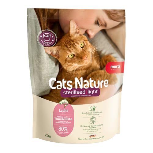 MERA Cats Nature Sterilised/Light Lachs Katzenfutter Trocken 2kg für sterilisierte/kastrierte Katzen | Getreidefrei & zuckerfrei | fettarmes Katzen...