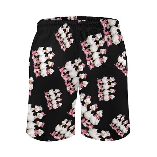 Cute Bow Duck Floral Mens Swim Trunks Quick Dry Board Shorts Beach Swimwear Bathing Suits3
