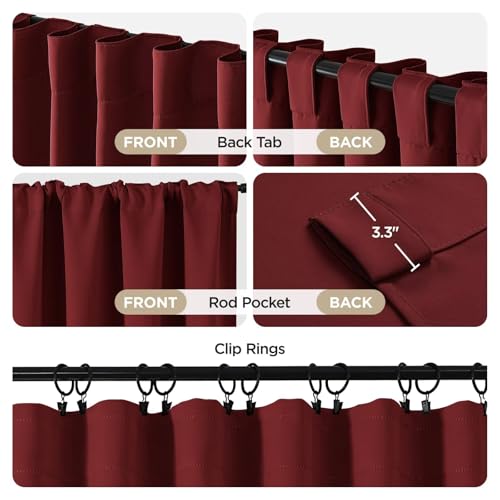 Rideaux occultants haut de gamme Joydeco bordeaux 132 x 243 cm pour salon