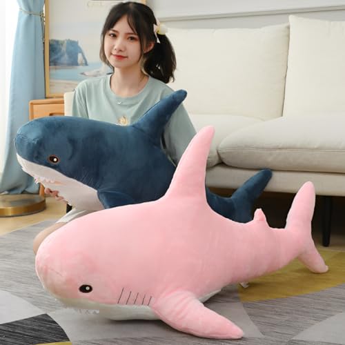 Image of 31.4 inch Pink Giant Shark Plush Pillow, Soft Cute Toy | shark-shaped pillow for kids' room decor. Perfect bedtime gift for boys and girls. Soft plush toy for cuddling and play.