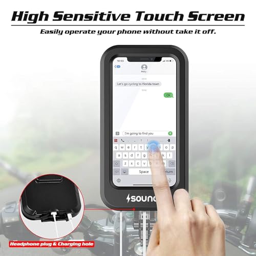 Sounce Waterproof Bike Mobile Phone Holder for Handlebar – 360° Rotation, Sensitive Touch Screen, IPX6 Waterproof Case for Smartphones 4.7"–7.2", Compatible with iPhone, Samsung, and All Phones