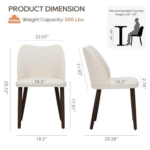 Image of MALOL Dining Chairs Set of 2, Upholstered Fabric Kitchen Chairs with Curved Back, Padded Seat and Solid Wood Legs, Modern Dining Chair for Kitchen Dining Room, Beige