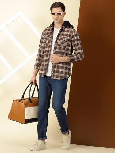 Image of Thomas Scott Men's Classic Hood Collar Tartan Checks Casual Shirt