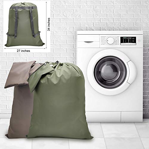 Army Green Laundry Bag Backpack, 27” X 34”Sturdy Laundry Bag With Shoulder Straps Drawstring Closure Heavy Duty Foldable Laundry Backpack For College, Travel, Laundromat, Apartment,Camping #TOP5