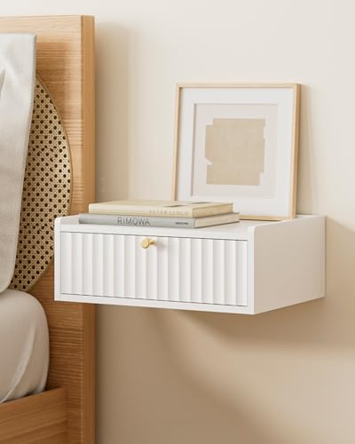 AEPOALUA Floating Nightstand,Wall Mounted Night Stand with Drawer,Small Floating Shelves,Floating