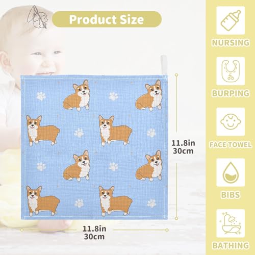 Image of vvfelixl Corgi Paws Baby Burp Cloths Baby Muslin Washcloths for Boys Girls Cotton Baby Face Towel for Newborn Infants Soft and Absorbent 11.8 X 11.8 in, 5 Pack