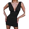 GOBLES Women's Sexy Bodycon Sleeveless Ruched Party Mini Cocktail Dress Black