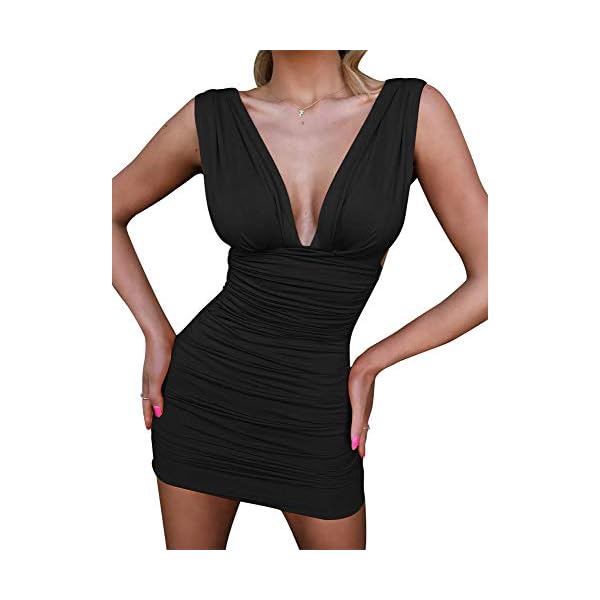 GOBLES Women's Sexy Bodycon Sleeveless Ruched Party Mini Cocktail Dress Black