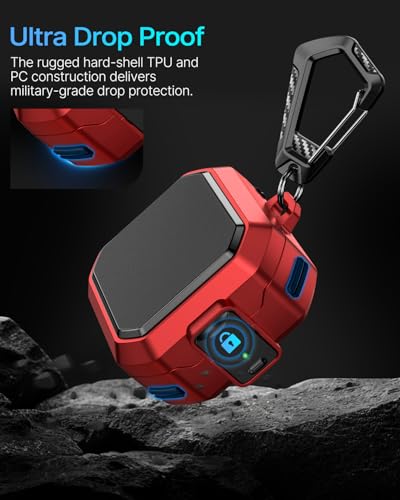 Image of Safety Lock Case for Samsung Galaxy Buds 4 Pro /4 (Red) | Compatible with MagSafe,with Cleaning Kit & Keychain,Mecha Protective Case