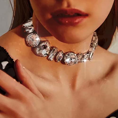 JONKY Rhinestone Choker Necklace Silver Big Diamond Jewelry for Women3