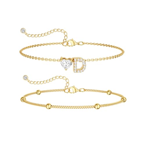 Image of NECOCY Initial Heart Diamond Anklets for Women Waterproof, Non Tarnish 14k Gold Plated Letter Ankle Bracelets Dainty, Summer Beach Bikini Jewelry Gifts for Women