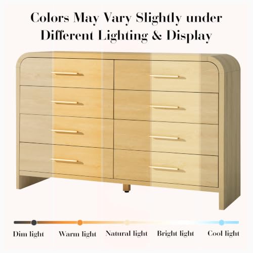 Image of Curved Drawer Dresser for Bedroom with 8 Drawers, 54'' Wide Chest of Drawer