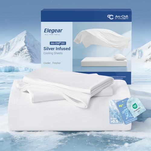 Elegear Queen Cooling Sheets for Hot Sleepers, Silver Infused Arc-Chill 3.0 Bed Sheet Set, Q-Max 0.5...