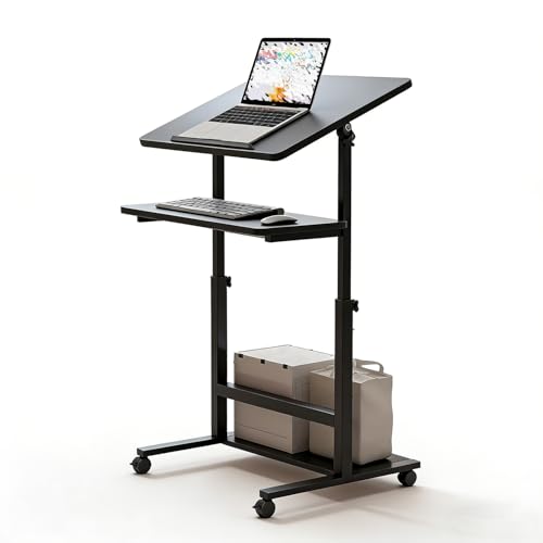Escritorio móvil de altura ajustable para computadora con almacenamiento, mesa inclinable para trabajo sentado y de pie, estudio de lectura de oficina