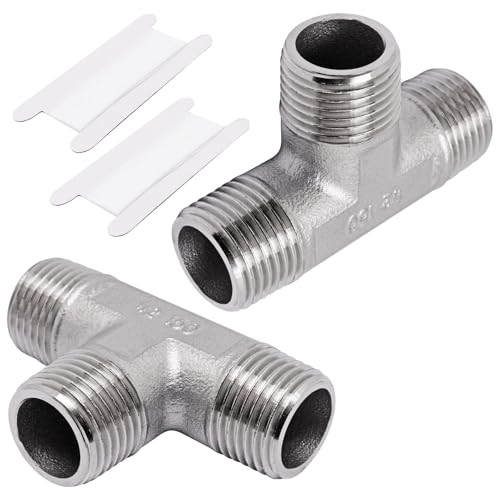 SWZHAI 2PCS Tee Pipe Fittings 1/2" x 1/2" x 1/2" NPT Male Thread 304 Stainless Steel T-Shaped 3 Way Tube Fittings