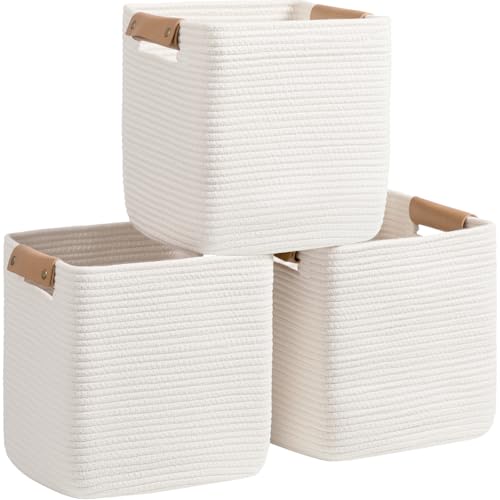 Panier de rangement coton lot de 3 bacs carrés pour libérer vos étagères