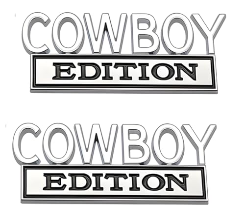 Image of Pair Set Cowboy Edition Raised Letters Emblem 3D Badge Sticker Decal Replacement for Vehicle, Truck, SUV, Door Decoration (Silver Black)