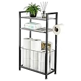 Free Standing Toilet Paper Holder with Shelf, Adjustable Feet Bathroom Toilet Paper Holder Stand for Narrow Space, Roll Dispenser Tissue Holder, Holds Multiple Rolls and Keeps Paper Dry and Clean