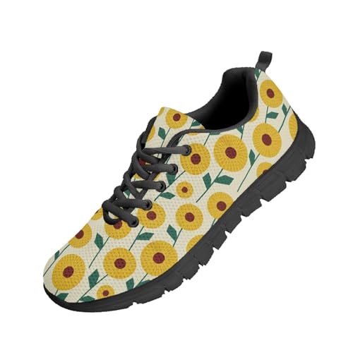SYtrade Sunflower Yellow Painting Mens Tennis Shoes Lightweight Lace Up Running Sneaker Black Sole