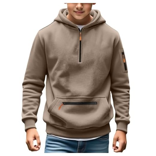 Mjjsk Sweat à capuche pour garçons à demi zippé décontracté à capuche Sweatshirt pour enfants classique Pull d'école pour adolescents tendance pour enfants Pullover doux et chaud, 14-15 ans