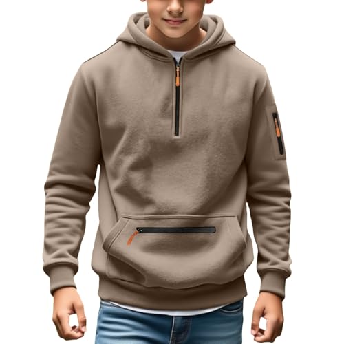 Boys Hoodies Quarter Zip Pullover Tops Long Sleeve Oversized Sweatshirts with Pockets Fall Winter Cargo Jacket