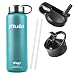 Insulated Stainless Steel Water Bottle By Fluid Sports (Teal Blast) - 40 Oz, Wide Mouth, BPA Free, Bonus Flip-top Lid Included