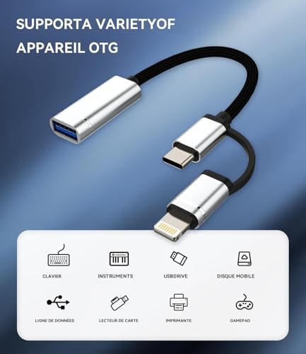 Adaptateur pour iPhone 15 Pro Max USB vers USB C câble OTG iPad 10 - 7