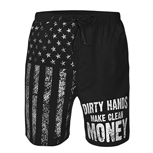 Dirty Hands Make Clean Money Funny Gifts Mens Quick Dry Printed Short Swim Trunks with Mesh Men Swimwear Bathing Suits White-XL - Main Image