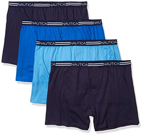 Nautica Men s Classic Cotton Loose Knit Boxer, Peacoat aero Blue Sea Cobalt-4 Pack, L