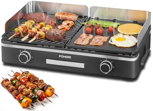 FOHERE Plancha électrique, Avec Protection contre les éclaboussures, 2400W Inox Grills éle...