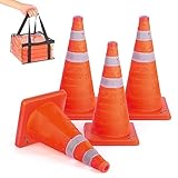 BATTIFE [4 Pack] 18'' inch Collapsible Traffic Safety Cones, Orange Cones, Multi Purpose Pop-up Cones with Reflective Collar, for Road Parking, Driving Practice