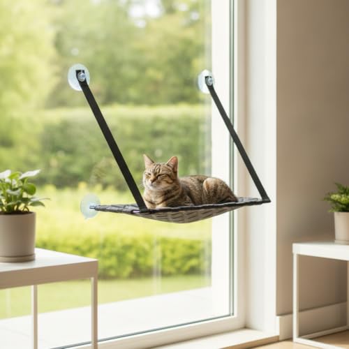 JISADER Katzen Hängematte Fensterliege Modernes Design für den stilvollen Rückzugsort am Fenster, Schwarz-4