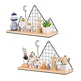 Schwebend Wandregal Kinderzimmer Regale Massivholz , LUXYARD 2er-Set Wand Holz Regal Metall Berg Mond Schmücken Kiefer Regale, Gelten Lagerregale für Schlafzimmer Kinderzimmer (Wood)