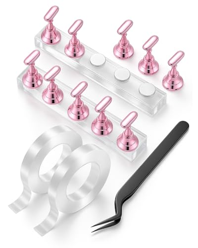 Nail Stand Set for Nail Art Practice & Display - Complete Acrylic Nail Holder Kit with Bonus Tweezers & Double-Sided Tape False Nail & Press On Nail Practice Stand for Home DIY Salon Use