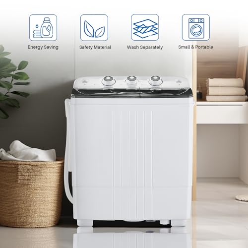 LEMROE Twin Tub Washing Machine Electric Mini Portable, Compact 4.5KG Capacity Washer 1.5KG Spin Dryer Laundry with Timer Control & Drain Pipe for Apartment Dorms Camp College Rooms - Image 5