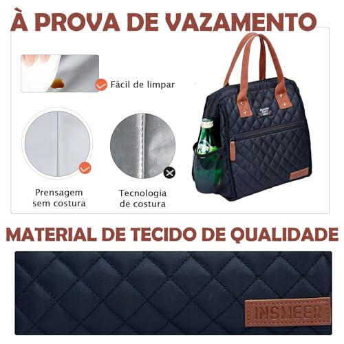 INSMEER Lancheira Bolsa Térmica, Bolsa Térmica Marmita Portátil Para Viagem, Caminhada, Praia, Pique