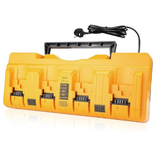 4 Ports Battery Charger Compatible with Dewalt Battery Charger, 12V/18V/20V DCB Batteries Charging Replacement with Intelligent Indicator LED, Safe and Efficient Protection Systems,Wall Mount & Handle