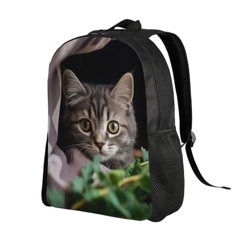 High Capacity Close Up On Kitten in Blanket Backpack Large Multipurpose Bag Double Zipper Backpack Unisex 16 Inch2