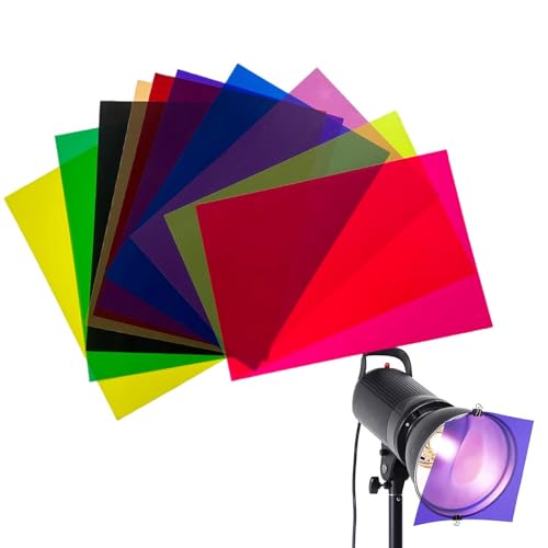 Papel de celofán - Hojas de celofán de colores, película de colores primarios A4 | Película de color para cubrir luces, aislamiento térmico, filtros de luz, 10 colores diferentes para cristales de