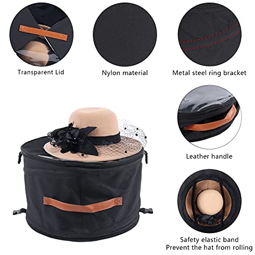 Round Hat Storage Box For Women & Men Large Pop Up Hat Box Organizer With Lid For Travel Stuffed Toy Storage Organizer Black #TOP3