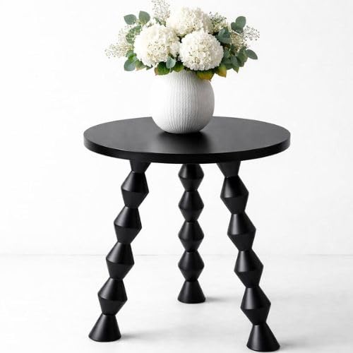 Image of Decor Corner Table Coffee Table Side Table, Round Solid Wood End Table Coffee Table Flower Stand Sofa Side for Living Room Balcony -Black