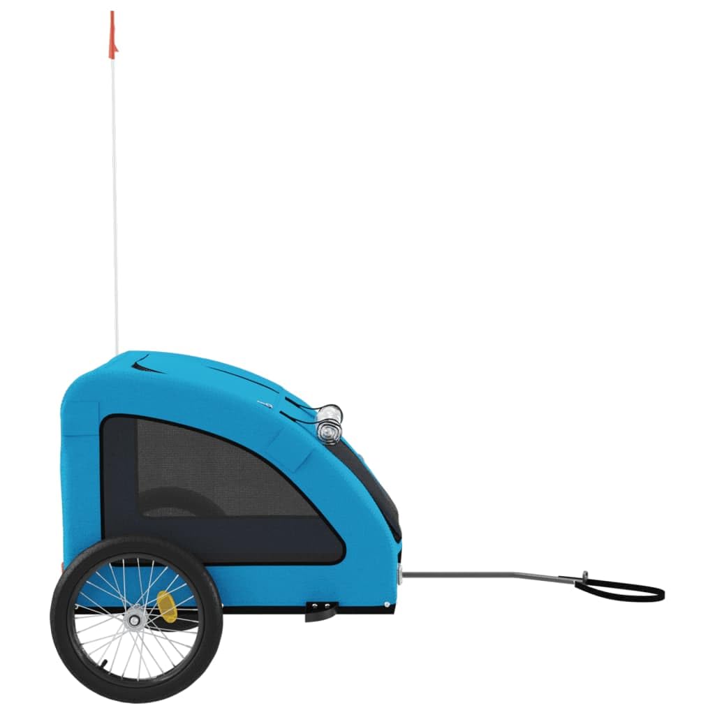 Fahrradanhänger Hunde Blau Oxford-Gewebe und Eisen robust faltbar mit Netz atmungsaktiv sicher für Outdoor Transport und Spaziergänge im Urlaub
