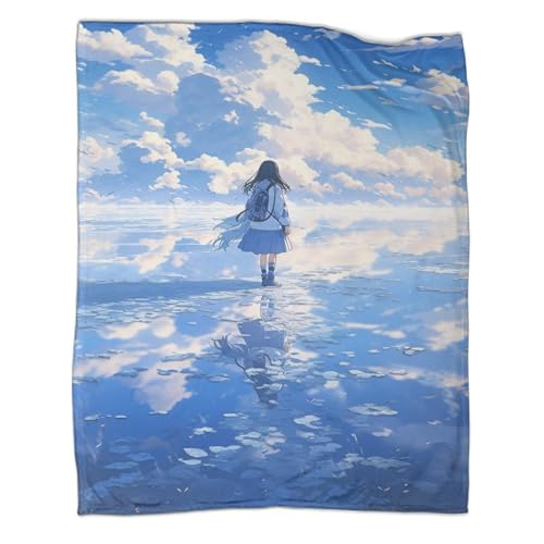 GAOYUCHUN Blue Sky Reflects with Girl Couverture,Impression 3D Couverture Moelleuse,Confortable Et Respirante,Couverture De Canapé Climatisée,Camping pour Adultes Et Enfants 70x80inch(180x200cm)