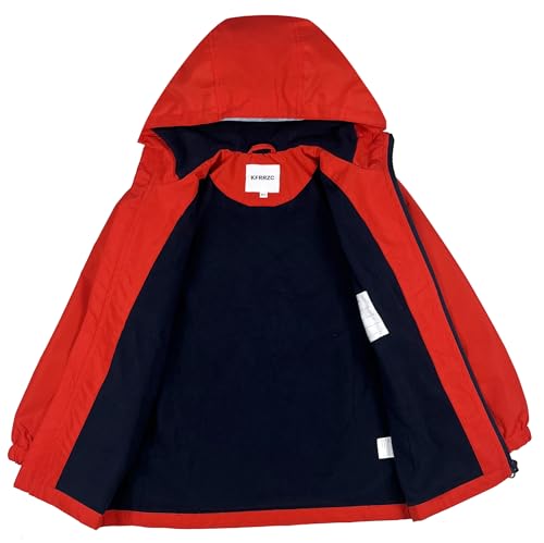 Image of Boys Girls Rain Jackets Waterproof Hooded Fleece Raincoats Lightweight Windbreakers for Kids