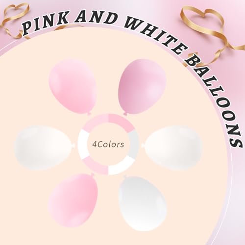Image of 160Pcs 12 Inch Pink White Pastel Pearl Clear Latex Balloons for Girl Baby Shower Bridal Wedding Birthday Party Decorations