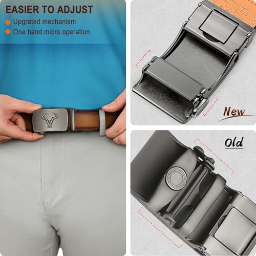 BULLIANT Men belt 2Pack,Leather Ratchet Belt for Gift Men Dress Casual Jeans 1 3/8",Cut for Fit4