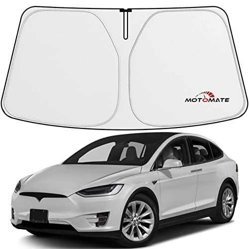 Motomate Car Windshield Sun Shade - With Storage Pouch Durable 240T Material Car Sun Visor For Uv Rays And Sun Heat Protection Car Interior Accessories For Sun Heat Standard (For Model 3/Y) #TOP3
